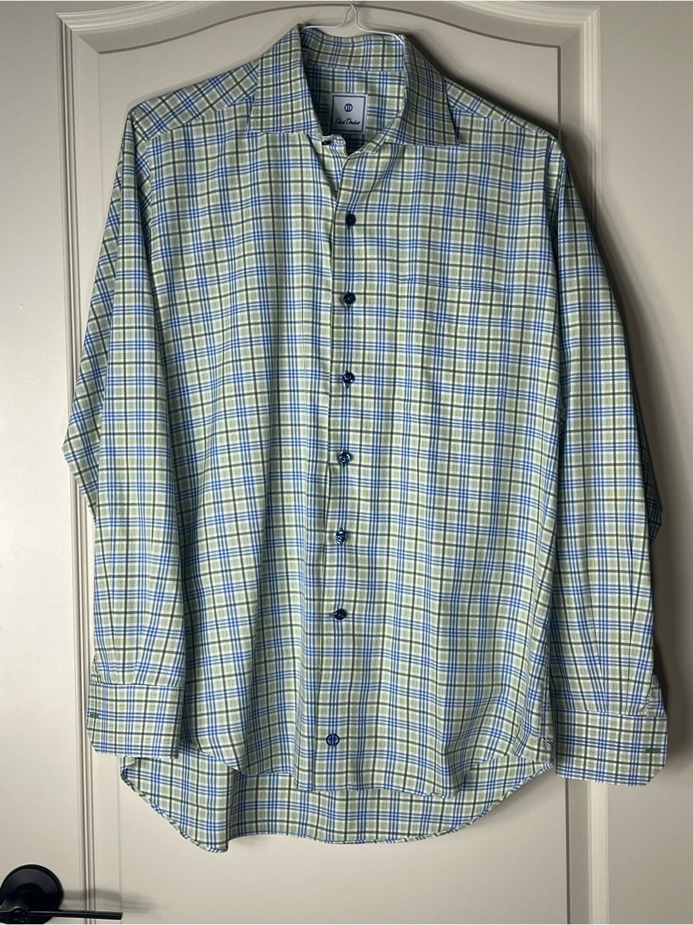 David Donahue Light Green & Blue Plaid Button-Down Shirt